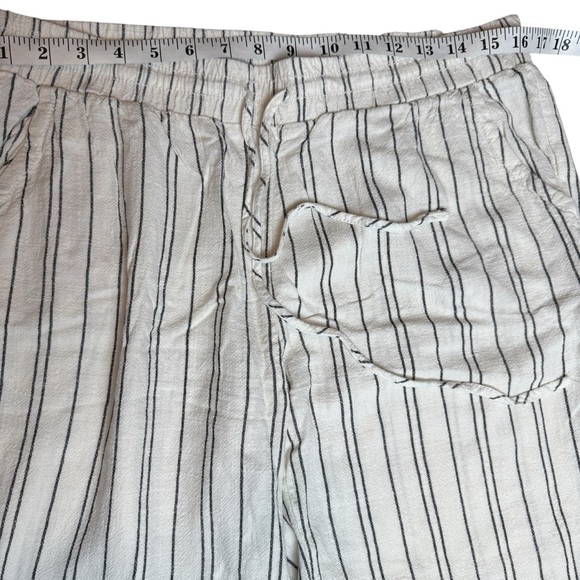 Linen Blend PullOn Pants Nautical Wide Leg Beach Striped Beige SZ L Lagenlook - Picture 6 of 10